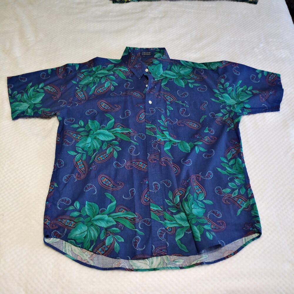 Vintage Chaps Ralph Lauren Paisley Floral Shirt Mens XL Blue Cotton Button Up